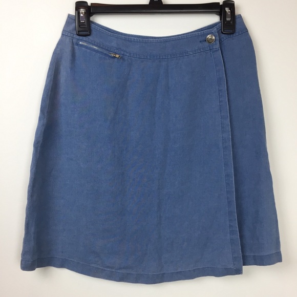 Armani Exchange Vtg Blue Linen Wrap Skirt Small - Picture 1 of 6